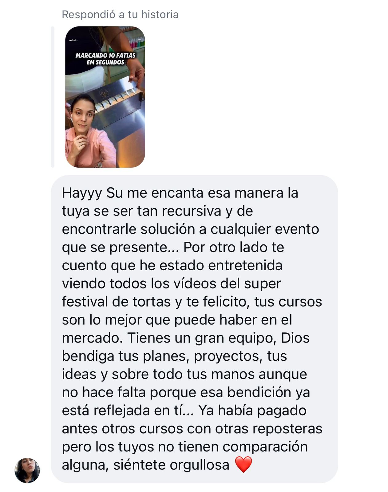 Mensaje de una alumna respondiendo a la historia