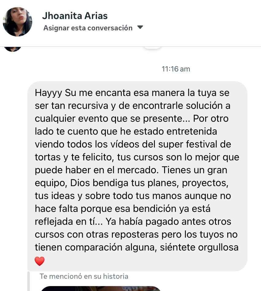 Mensaje de Jhoanita Arias felicitando a Sú